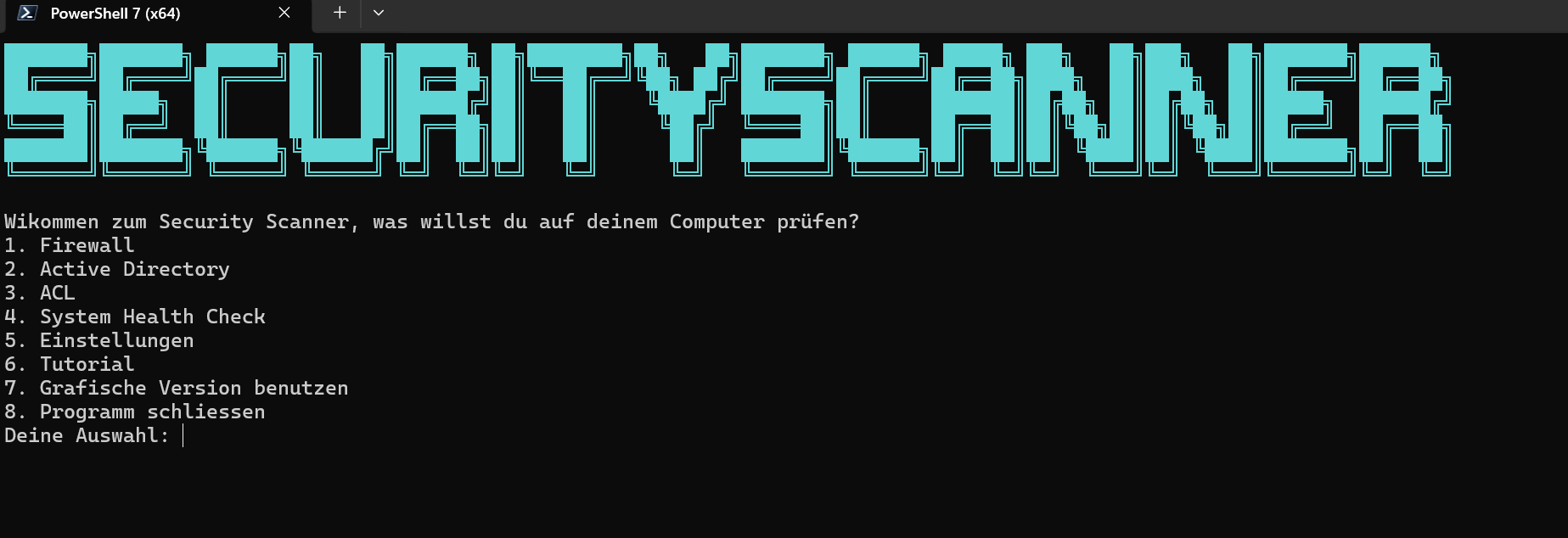 Security Scanner main menu